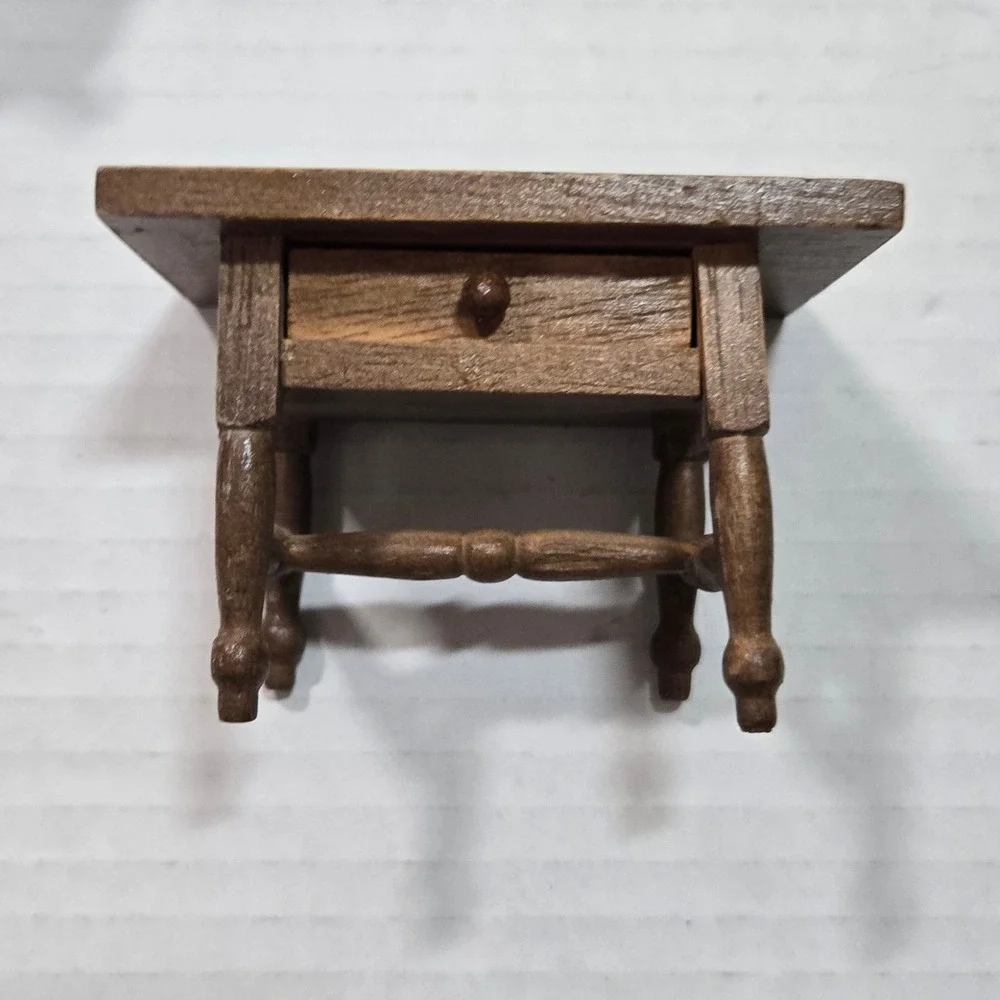 Vintage Dollhouse Miniature Living Room Set Green Velvet Chair Fireplace Table